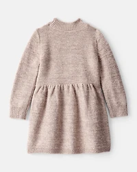 Baby Girl Sweater Knit Long-Sleeve Dress - Brown
