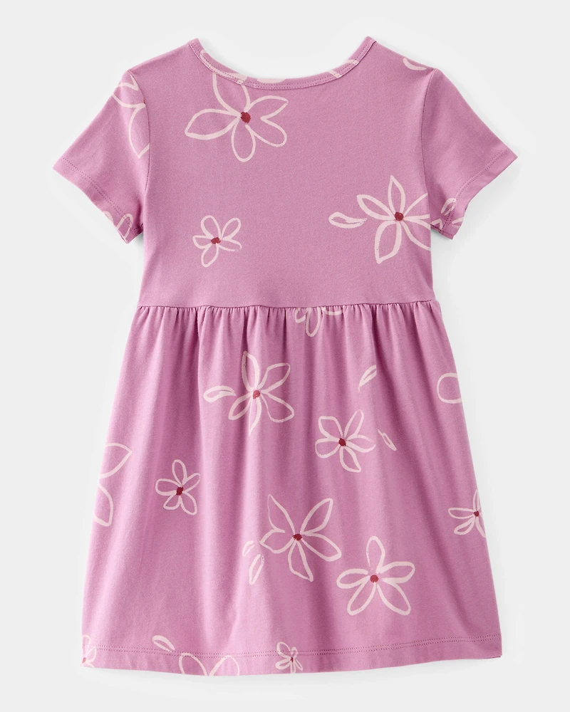 Toddler Girl Flower Print Short-Sleeve Knit Dress - Pink