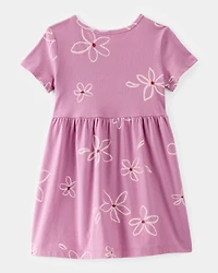 Toddler Girl Flower Print Short-Sleeve Knit Dress - Pink