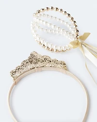 Toddler Girl 2-Pack Crown & Septer Set - Gold/Pearl