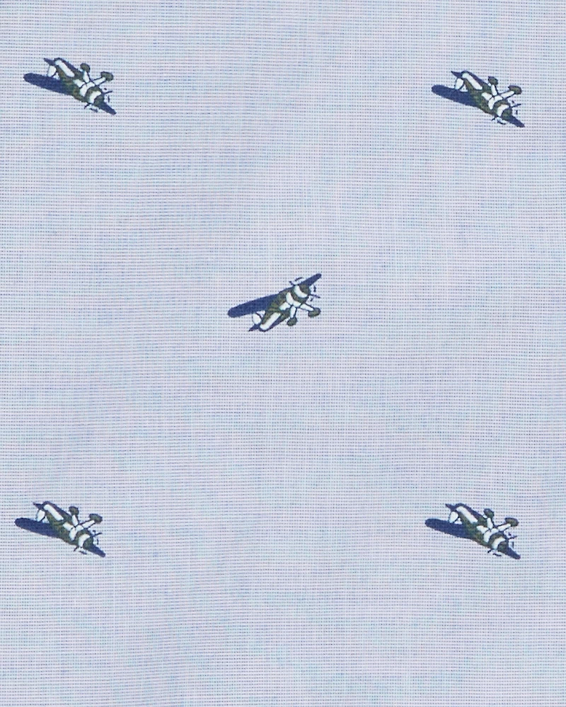 Toddler Airplane Print Long-Sleeve Button Down Shirt - Blue