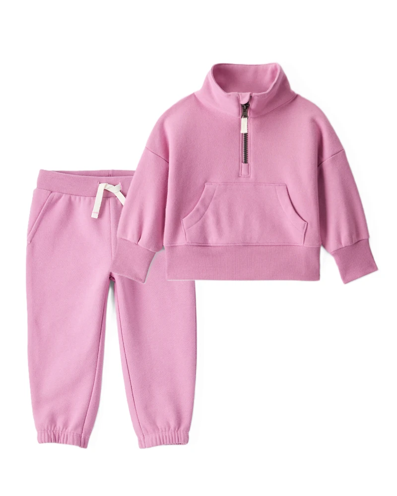 Baby Girl 2-Piece DayDream Fleece Quarter-Zip Pullover Sweatshirt & Joggers Set - Pink