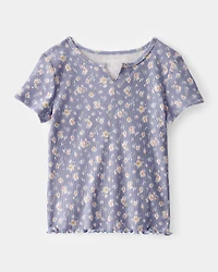 Girls Ribbed Floral Print Short-Sleeve Shirt