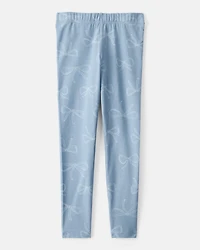 Girls Cotton Bow Stretch Leggings - Blue