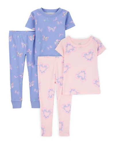 Toddler 4-Piece Snug Fit 100% Cotton Pajamas - Pink/Blue