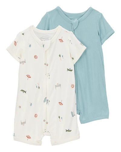 Baby Boy 2-Pack PurelySoft Zip-Up Rompers - Blue/Ivory