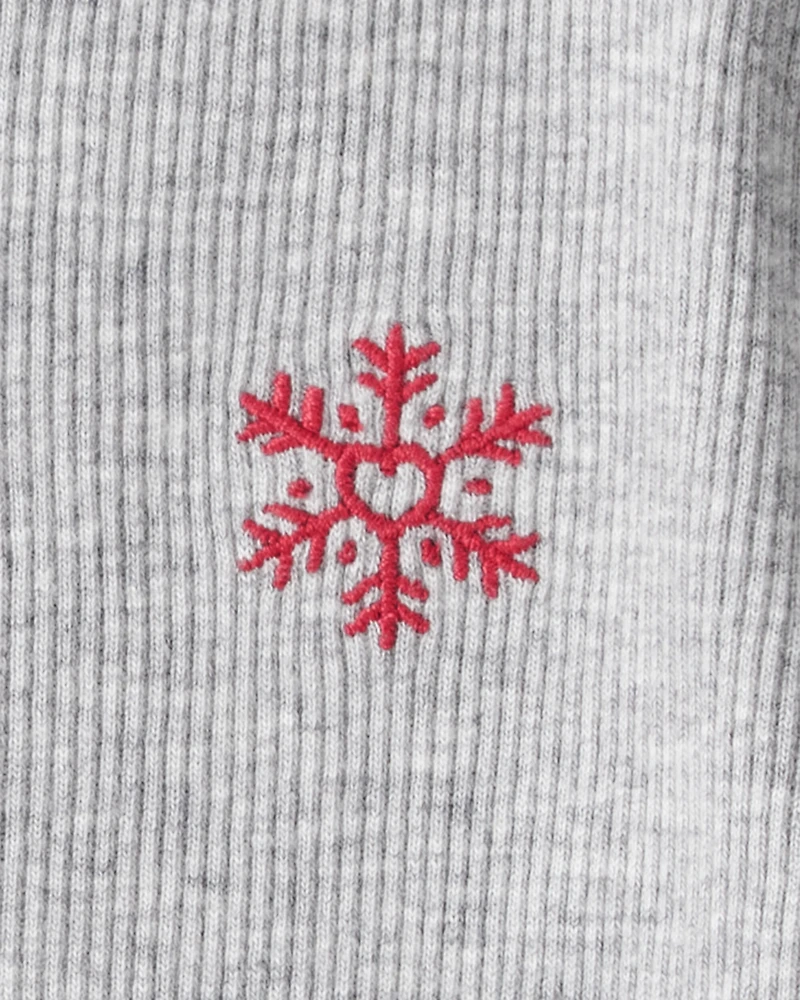 Baby Girl Snowflake Mock Neck Rib Top - Grey