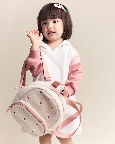 Toddler Heart Sherpa Backpack - Cream/Pink