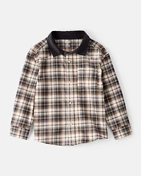 Boys Western Plaid Cotton Long-Sleeve Button-Down Shirt