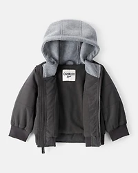 Baby Boy Long-Sleeve Midweight Quilted Bomber Jacket - Black