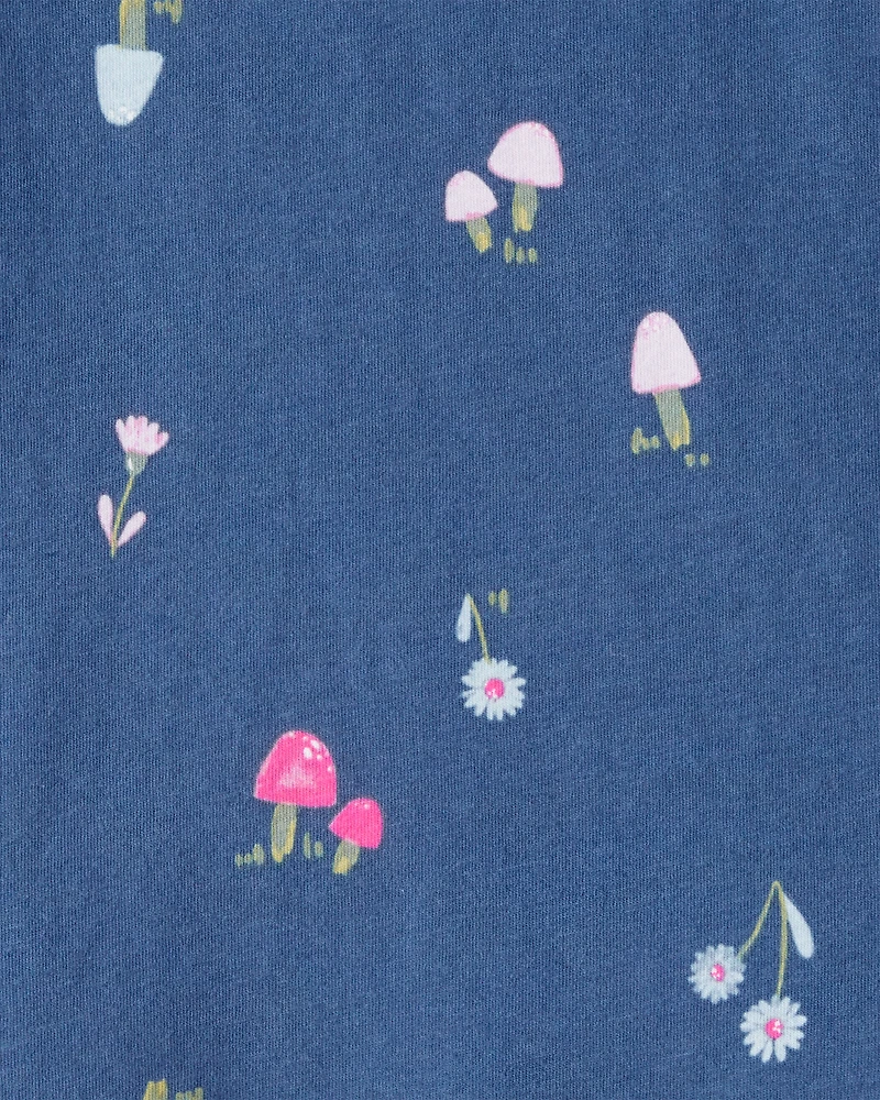 Toddler Girl 2-Piece Floral Cotton Top & Stretch Leggings Set - Blue