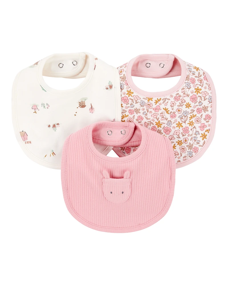 Baby 3-Pack Floral Bibs - Pink/Ivory
