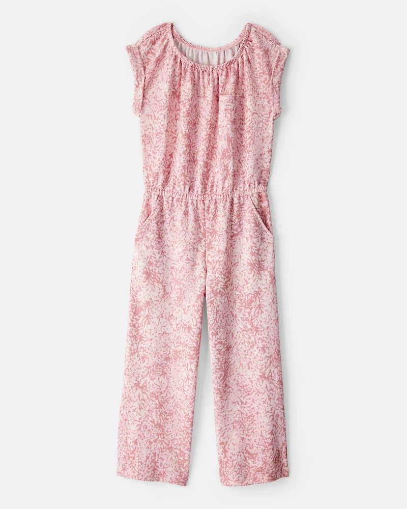 Girls Short-Sleeve French Terry Jumpsuit - Pink