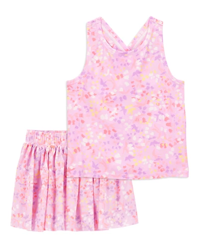 Kid 2-Piece Floral Active Racerback Tank & Stretch Skort Set