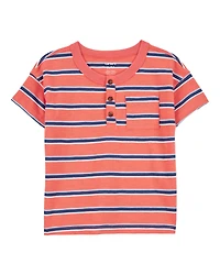 Toddler Striped Cotton Short-Sleeve Henley - Orange