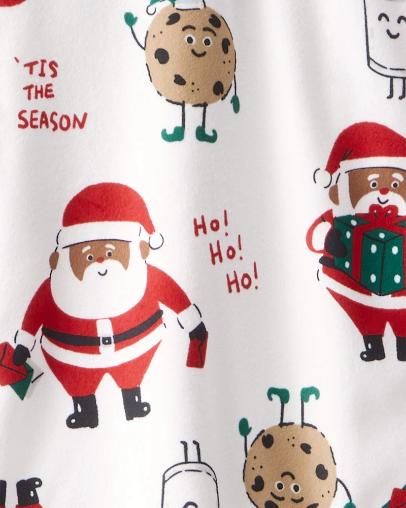 Adult Brown Santa Milk & Cookies Fleece Long-Sleeve Loose Fit - White