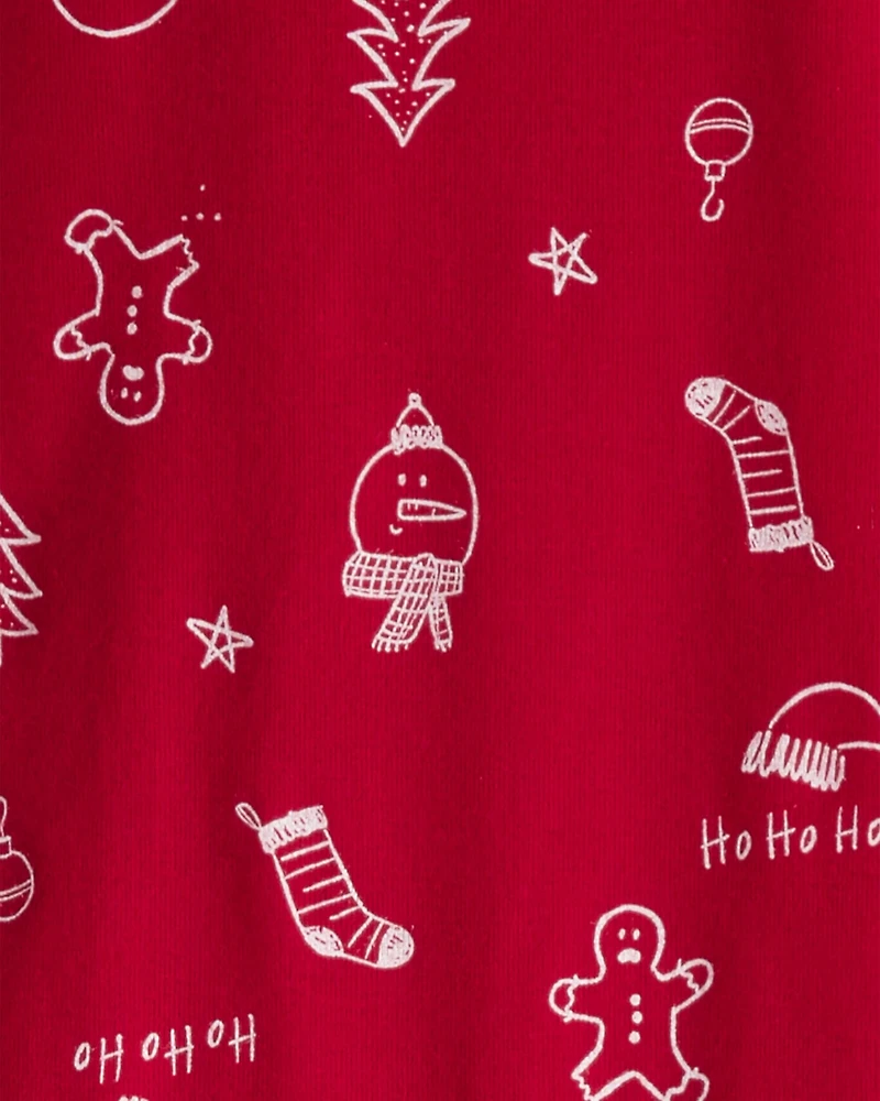 Kid Christmas 100% Cotton Snug Fit 2-Piece Pajamas - Red