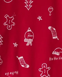 Kid Christmas 100% Cotton Snug Fit 2-Piece Pajamas - Red