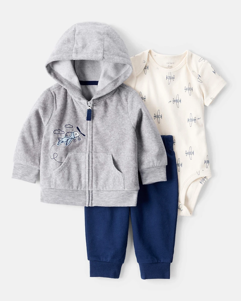 Baby Boy 3-Piece Airplane Cardigan Set