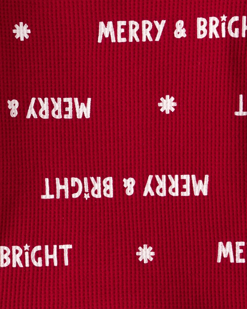 Baby Merry & Bright Christmas Print Cotton Long-Sleeve 2-Piece Pajamas - Red