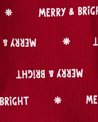 Baby Merry & Bright Christmas Print Cotton Long-Sleeve 2-Piece Pajamas - Red