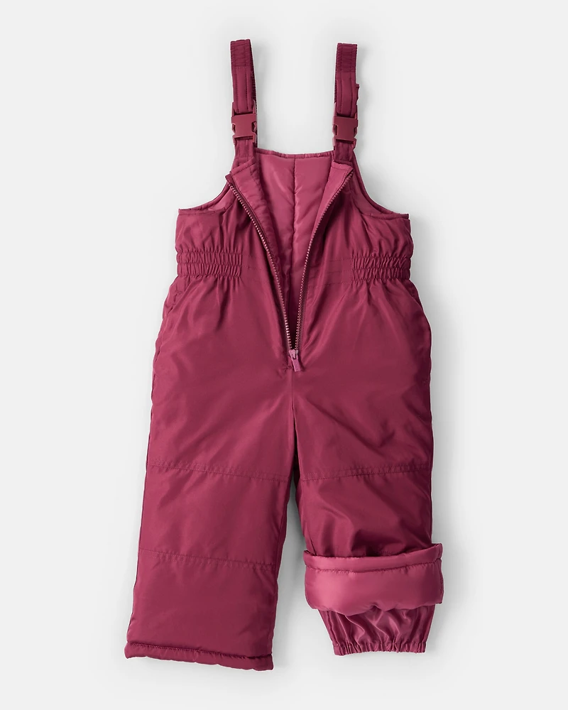 Toddler Girl 2-Piece Color Block Hooded Snowsuit Jacket & Bib Set - Pink/Red