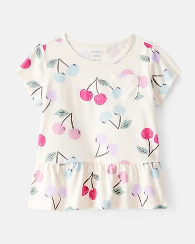 Toddler Girl Cherry Print Short-Sleeve Peplum Top - White