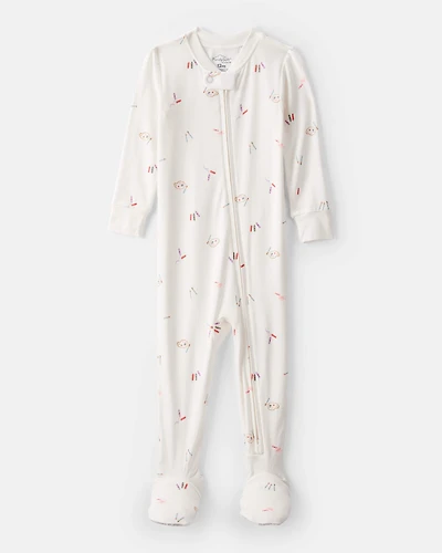 Baby Girl Painting & Coloring Print PurelySoft Long-Sleeve 2-Way Zip 1-Piece Pajamas - Ivory