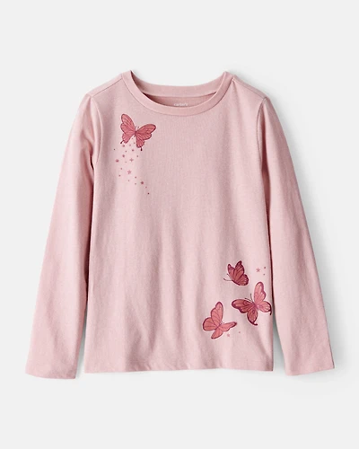 Girls Butterfly Long-Sleeve Graphic Tee - Purple
