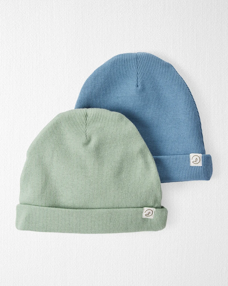 Baby 2-Pack Organic Cotton Rib Caps - Juniper Moss, Blue
