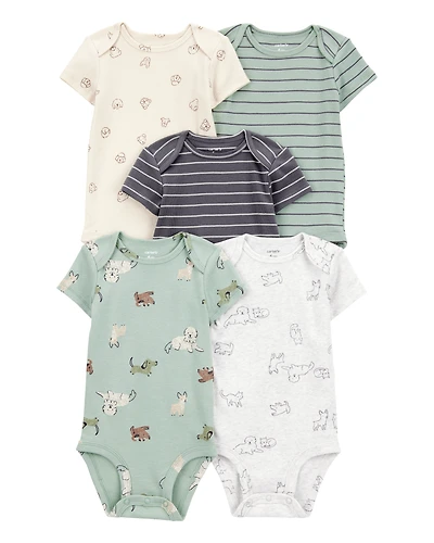 Baby Boy 5-Pack Dog Short-Sleeve Cotton Bodysuits