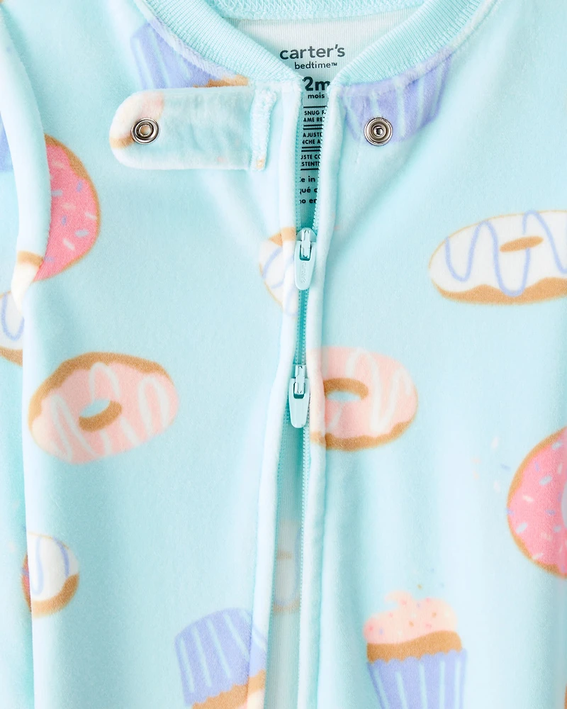 Baby Girl Donuts DreamPlush Long-Sleeve Snug Fit 1-Piece Pajamas - Blue