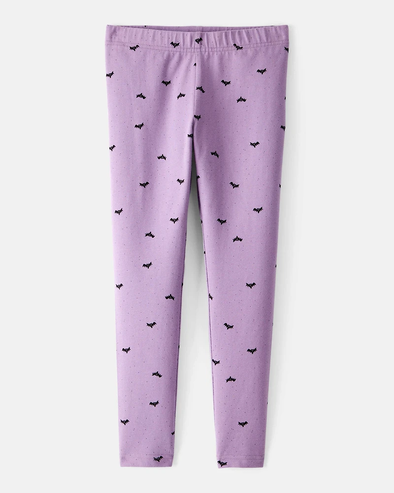Kid Cotton Halloween Bat Stretch Leggings - Purple