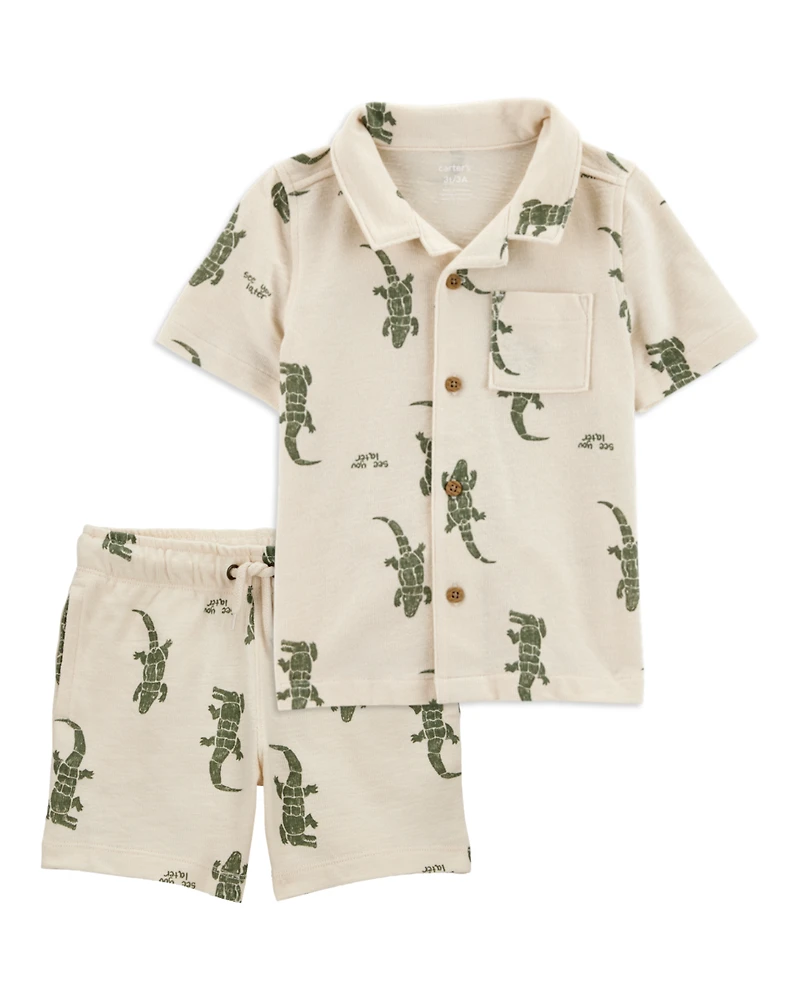 Baby 2-Piece Alligator Button-Down Shirt & Pull-On Shorts Set