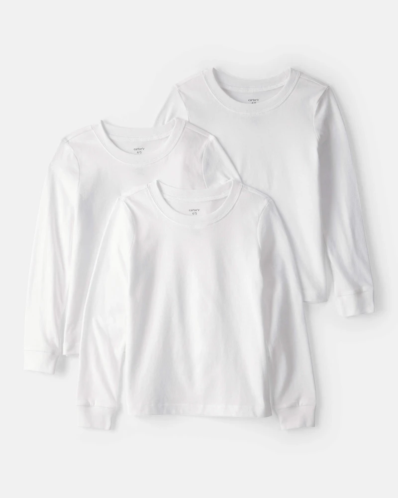 Boys 3-Pack Long-Sleeve Undershirts - White