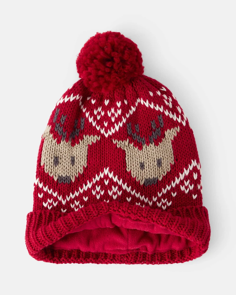 Baby Boy 2-Pack Reindeer Fair Isle Winter Hat & Mittens - Red