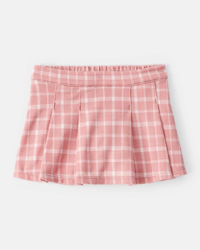 Baby Girl Plaid Print Knit Skort - Pink