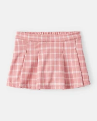 Baby Girl Plaid Print Knit Skort - Pink