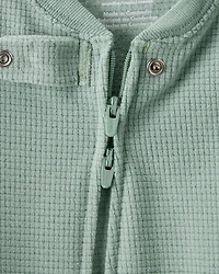 Baby Boy Waffle Knit Long-Sleeve 2-Way Zip 1-Piece Pajamas - Green