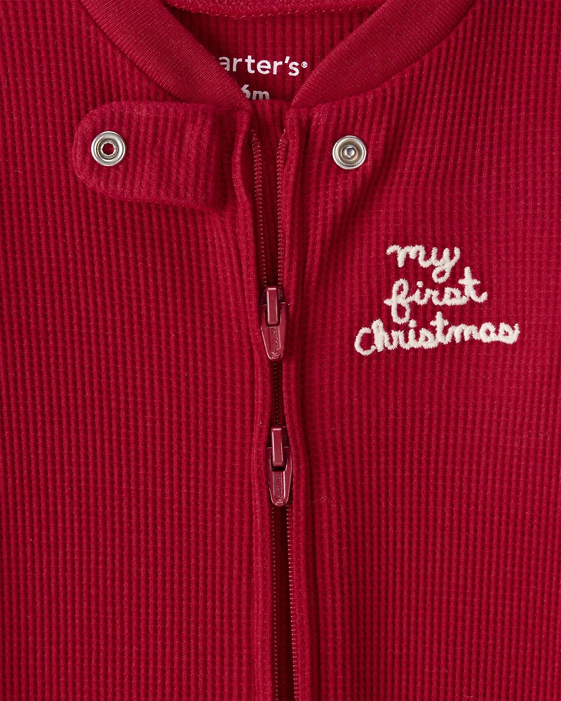 Baby My First Christmas Holiday Red Cotton Sleep & Play Pajamas - Red