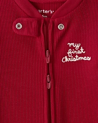 Baby My First Christmas Holiday Red Cotton Sleep & Play Pajamas - Red