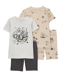 Baby Pirate Print Snug Fit Cotton 4-Piece Pajamas