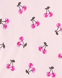 Girls Cherries Print 100% Cotton Long-Sleeve 4-Piece Pajamas - Pink/White