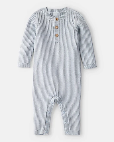 Baby Boy Ribbed Cotton Jumpsuit - Blue