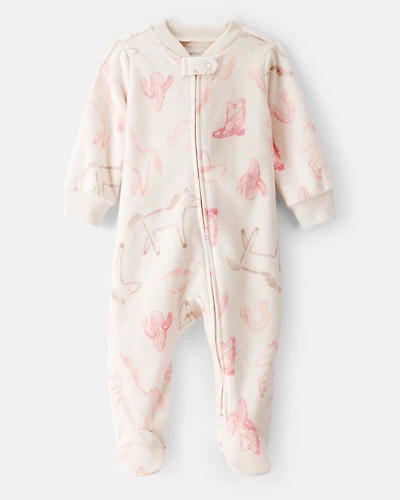 Baby Girl Cowgirl Print Loose Fit Long-Sleeve Sleep & Play - Cream