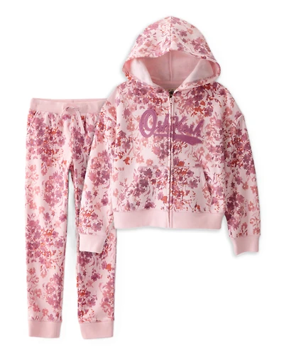 Girls 2-Piece DayDream Fleece Floral Hooded Zip-Up Jacket & Joggers Set - Pink