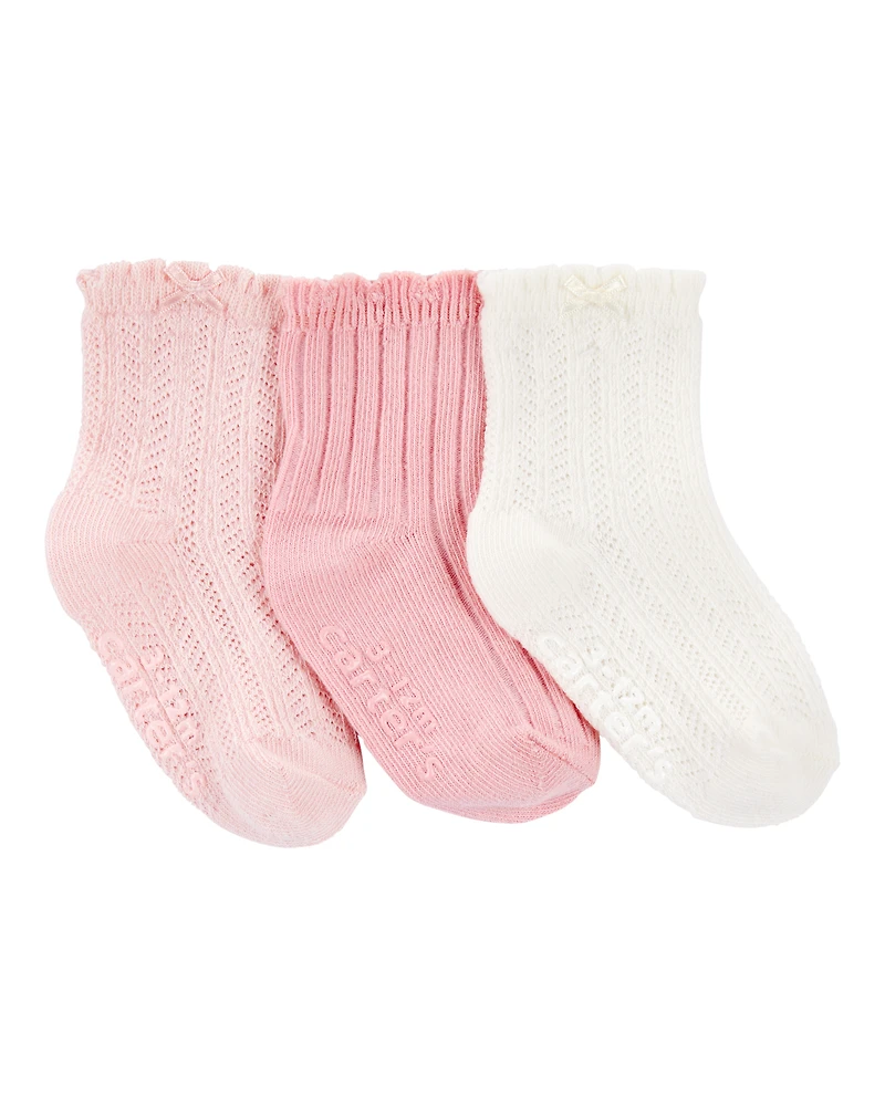 Baby 3-Pack Pointelle Booties - Pink/White