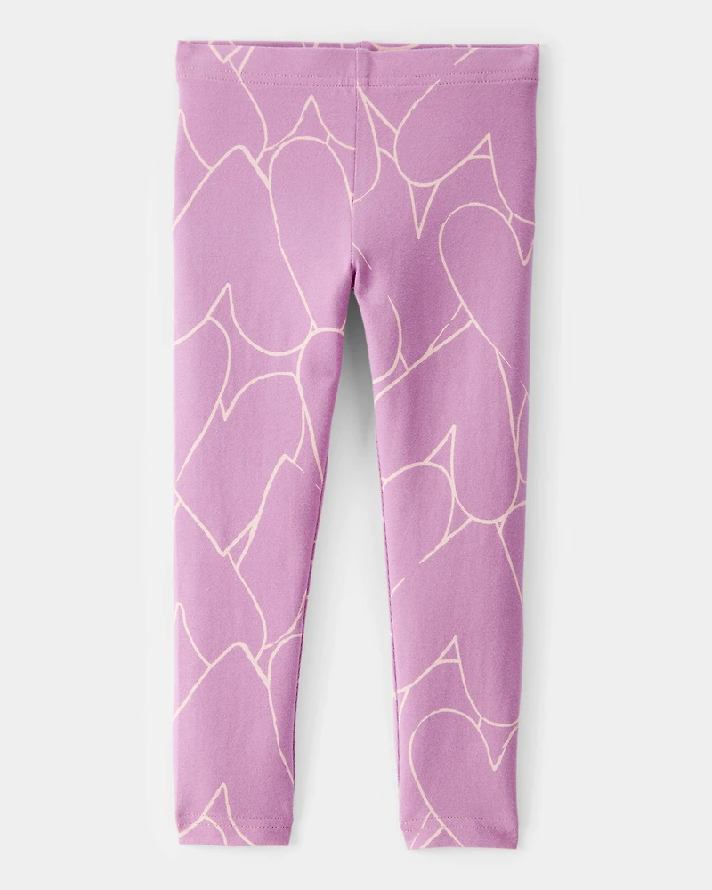Toddler Girl Cotton Heart Stretch Leggings - Purple