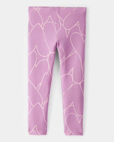 Toddler Girl Cotton Heart Stretch Leggings - Purple
