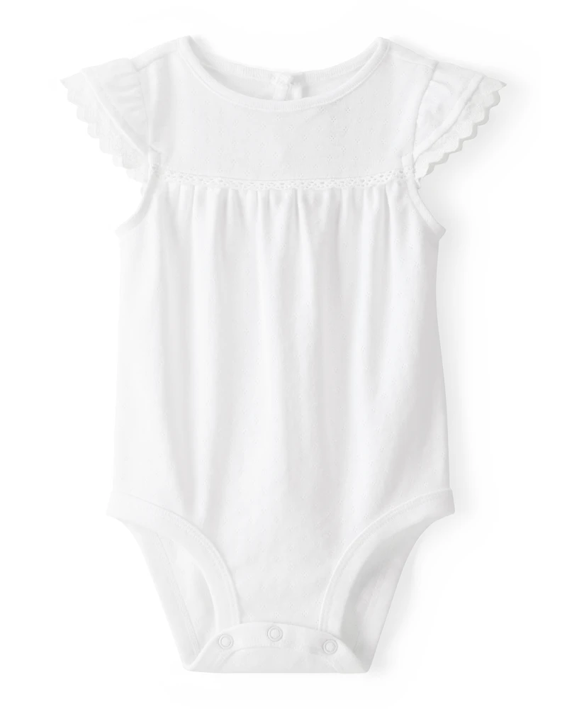 Baby Pointelle Short-Sleeve Bodysuit - White